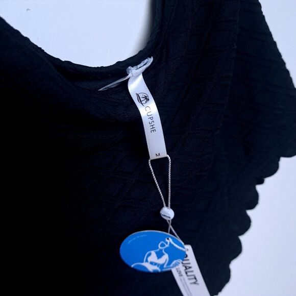 Cupshe Cutout Scallop Trim One Piece Swimsuit Black Medium NWT - Picture 4 of 9